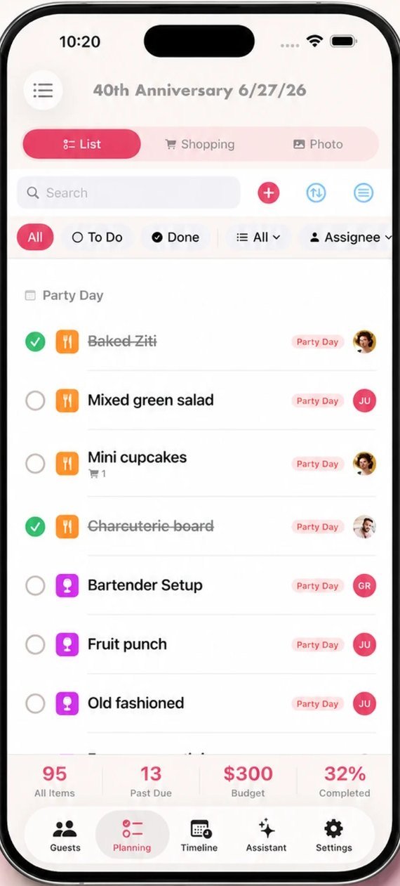 Smart Lists with tasks, categories, assignees and budget totals
